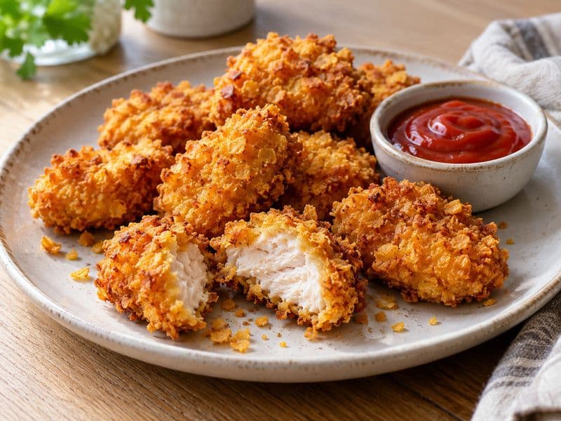 Kipnuggets met cornflakeskorst