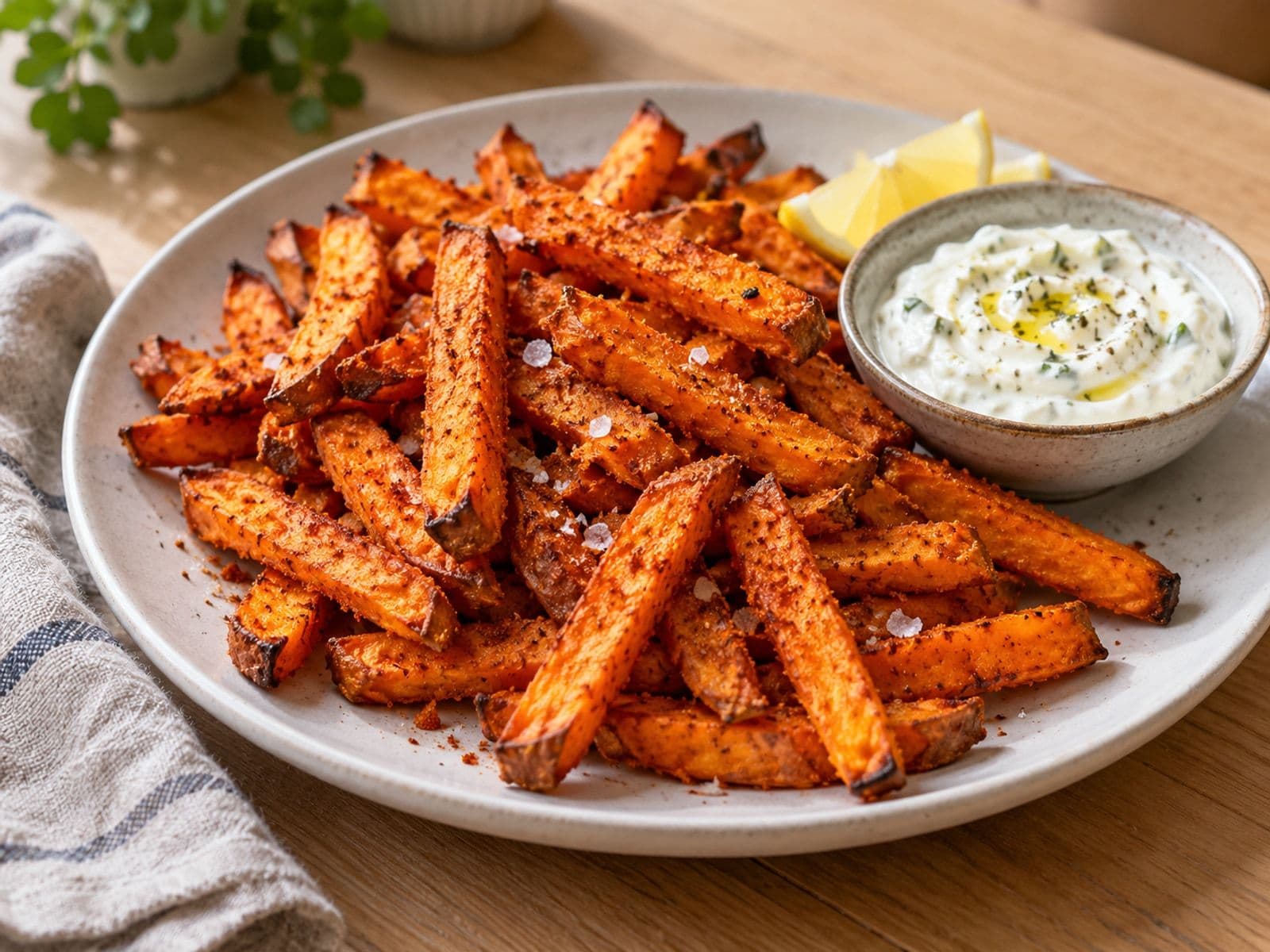 Zoete-aardappelfriet met knoflookdip