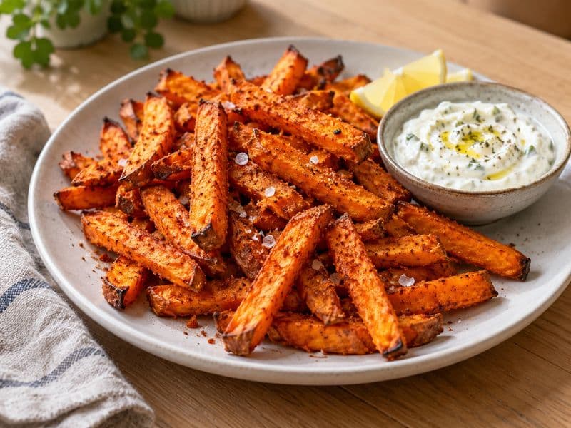 Zoete-aardappelfriet met knoflookdip